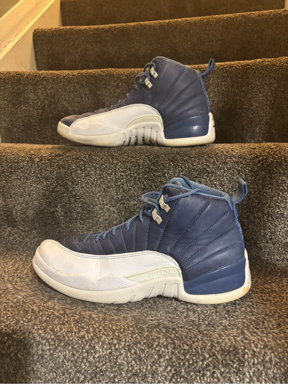 Nike Air Jordan 12 Retro Indigo Sneakers Shoes White Blue Mens great condition